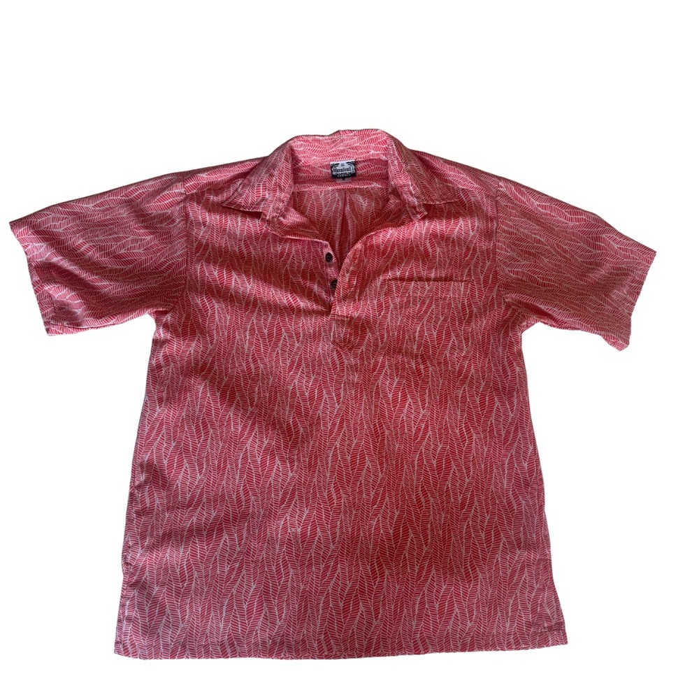 Manuhealii Red and White Casual Button Down Pullover Shirt